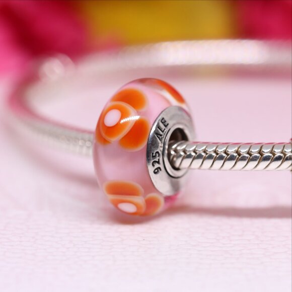Pandora Flowers for You Red Murano Charm 790647 Sterling Silver Retired Bead - Picture 2 of 5